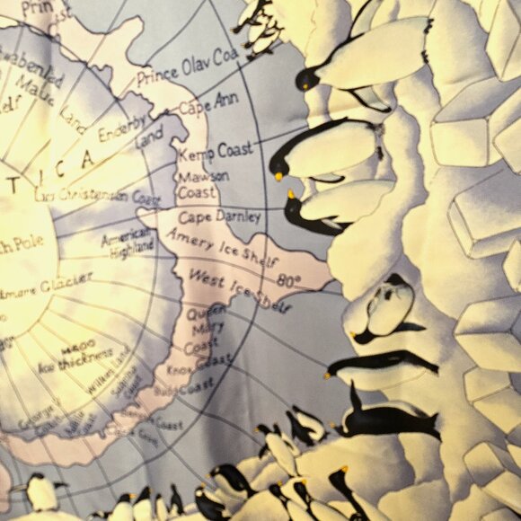 Escada rare Antarctica silk scarf map penguins ice floes polar bears - Picture 4 of 10